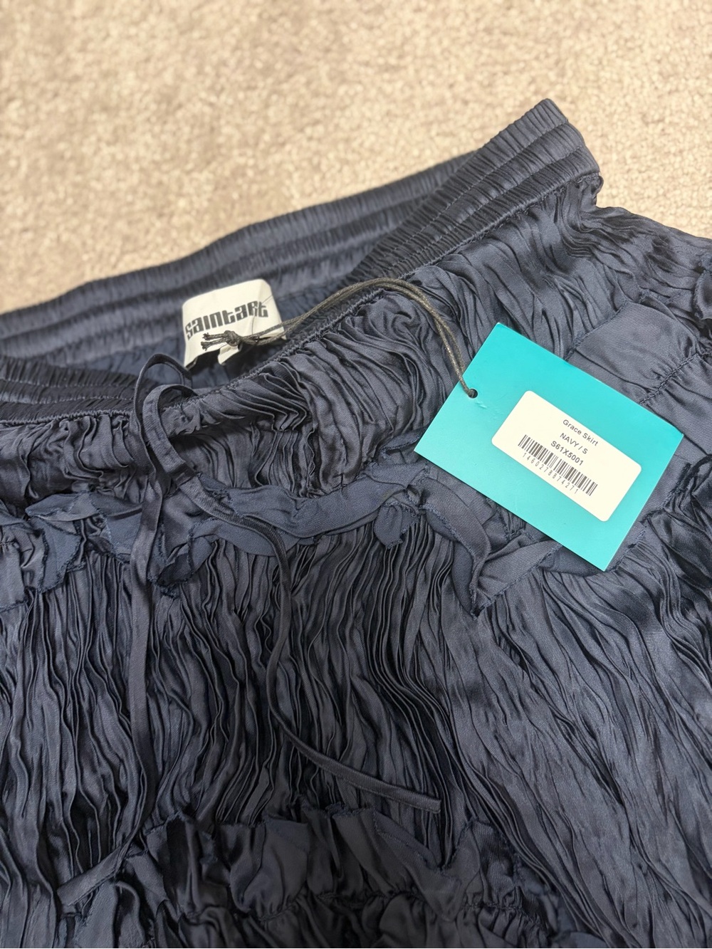 Navy Textured Ruffle Mini Skirt - Picture 3 of 4
